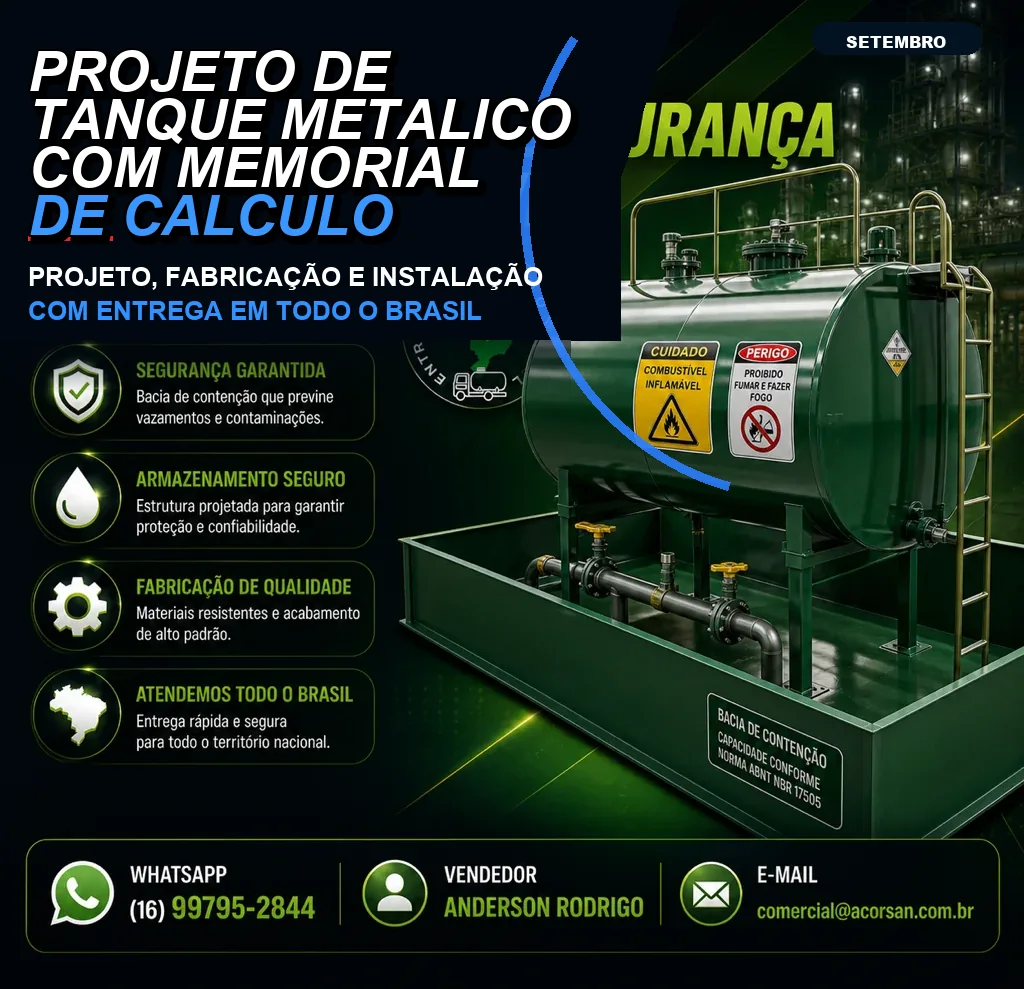 Projeto de tanque metálico com memorial de cálculo