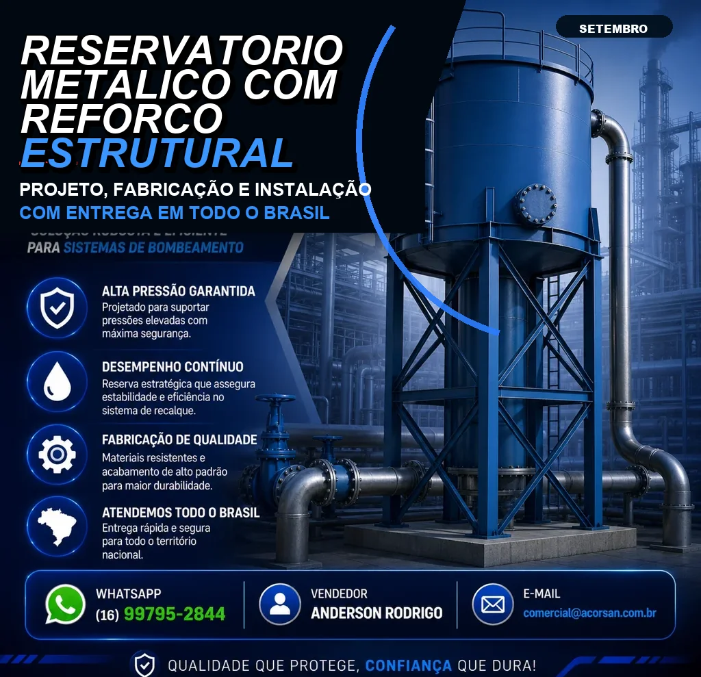 Reservatório metálico com reforço estrutural