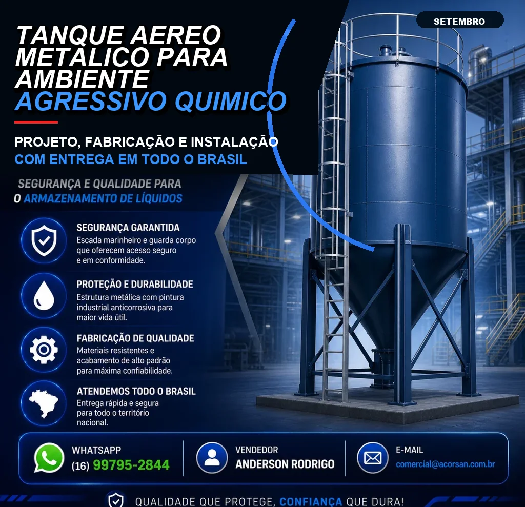 Tanque aéreo metálico para ambiente agressivo químico