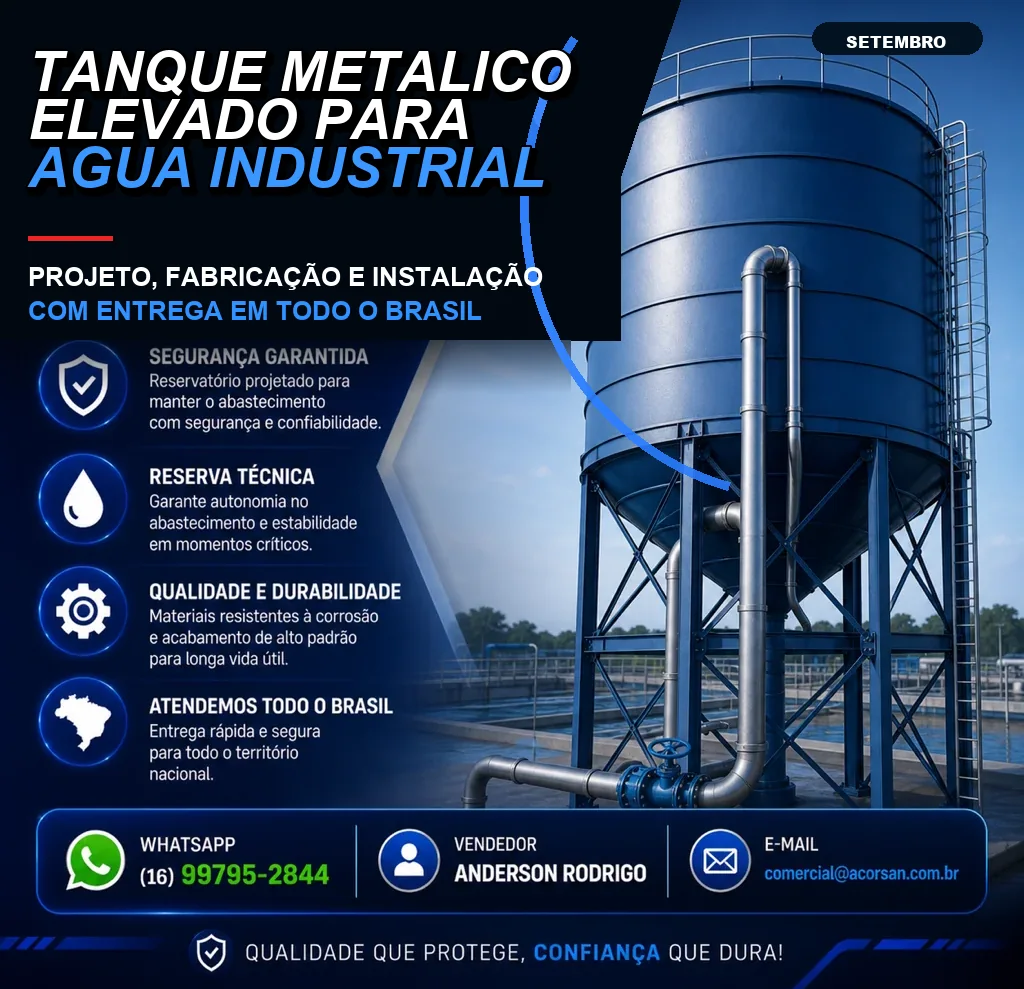 Tanque metálico elevado para água industrial